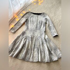 Banana Republic Grey Zebra Ruffle Dress with Sleeves